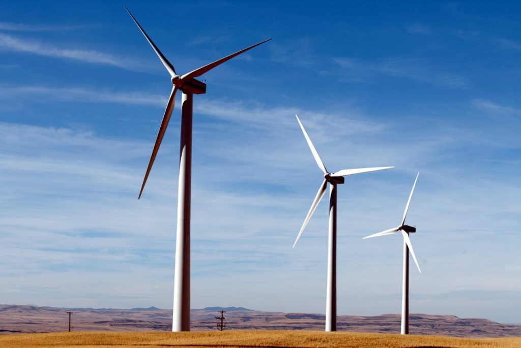Farm Field with Blue Sky Wind Farm in Garden Plain